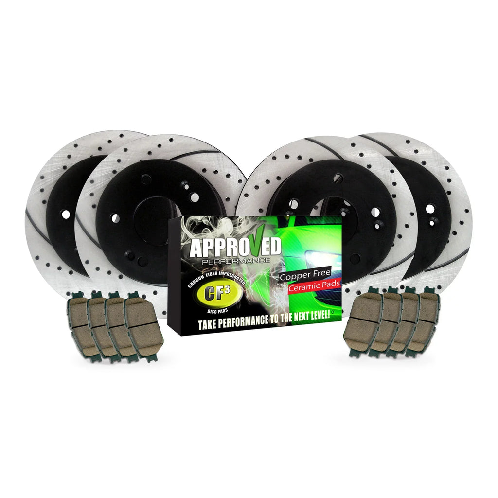 Approved Performance C2486 Front & Rear Drilled & Slotted, Black Powder Coated Disc Brake Rotor & Pad Kit Fits 200, Compass, Patriot, Lancer, Caliber, Avenger, : With 302  (11.89") Rear Rotors