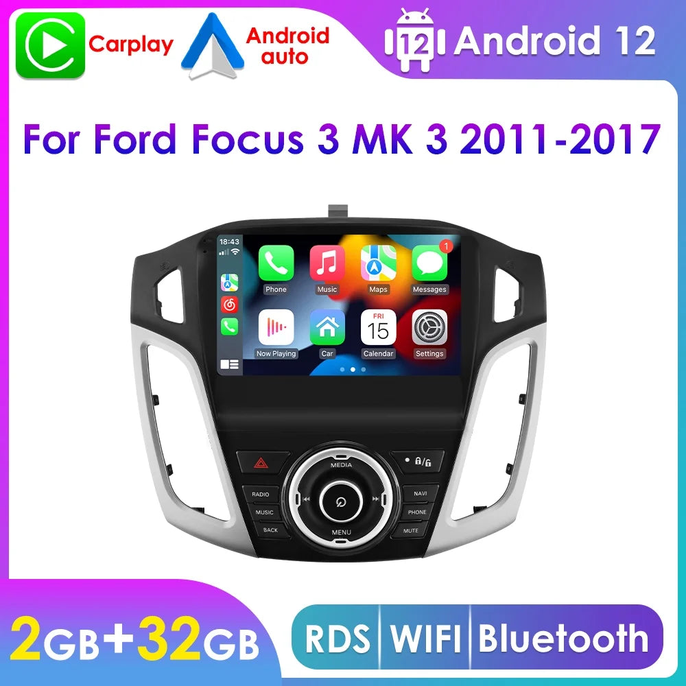 For Ford Focus 2012 2013 2014 2015 2016 2017 Android 12.0 Wifi 2+32GB Car Stereo Radio Head Unit  Navigation  Carplay Player